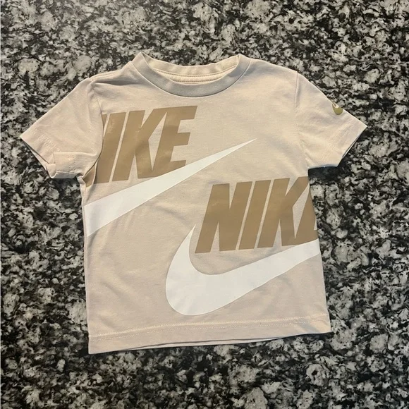 2pc Nike White Beige Swoosh Logo Shirt & Beige Shorts Set sz 2t (0796) - Picture 2 of 10